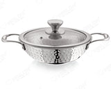 NIRLON Platinum Hammered Triply Stainless Steel Cookware Deep Kadhai 28cm4.1Ltr with Cool Touch Handles|Glass Lid |Safe to Use|
