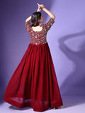 Wedani Georgette Embroidered Long Gown For Women Maroon,MAROON,XL,Georgette,anarkali,