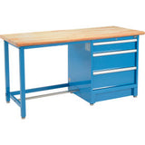 Global Industrial™ 72Wx30D Modular Workbench 3 Drawers Maple Butcher Block Safety Edge Blue