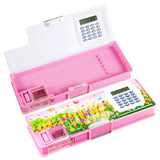 Henoyso Multifunctional Pencil Box for Girls Flower Pencil Case with Calculator and Sharpener Cool Cute Pencilcase School Suppli