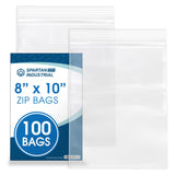 Spartan Industrial - 8 X 10 (100 Count) 2 Mil Clear Reclosable Zip Plastic Poly Bags with Resealable Lock Seal Zipper