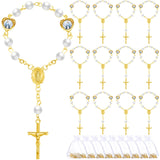 Misdary 30 Sets Baptism Mini Rosary with Organza Bags Faux Pearls Baptism Rosary Favors for Guests Catholic Finger for Christeni