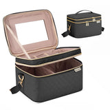 HXLGMD Double Layer Travel Makeup Bag Women, Cosmetic Organizer Case, Travel Essentials Accessories with Shoulder Strap for Bott