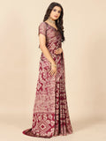 Rangita Women Tie & Dye Floral Printed Chiffon Saree With Blouse Piece - Maroon (Size 5.5 Mtr)