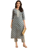 Anni Designer Women'S Cotton Blend Straight Printed Kurta With Pant Set (Tbh Blue-Nwg_4Xl_Blue_Xxxx-Large),Blue,4XL