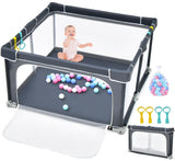 INFANS Baby Playpen, 50''x50'' Foldable Large Playard for Toddlers With Gate, Soft Visible Mesh, Indoor Outdoor Kids Activity Ce