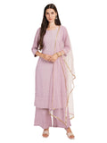 Shopping Queen Women's Silk Blend Chikankari Embroidery Kurta set with Dupatta (A551_Purple_S)