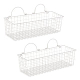 Medium Antique White Wire Wall Basket Set/2