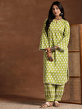 Libas Womens Printed Cotton Straight Kurta With Salwar Green M 36792