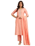 Libas Gerua Womens Yoke Design Silk Blend Straight Kurta With Trousers And Dupatta