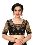 Vihu Fashion Womens Round Neck Checks Pattern Embroiderd Readymade Phantom Silk Saree Blouse (Size 38+Margin) (Black)