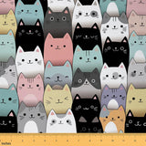 jejeloiu Cute Cat Print Fabric by The Yard Cartoon Cats Upholstery Fabric for Sewing Crafting Kawai Animals Waterproof Indoor Ou