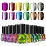 Glamonade Metallic Nail Polish Set Fingernail: Chrome Mirror Holographic Nail Polish Kit Quick Air Dry 12 Colors Pack Regular Mi