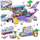 HOGOKIDS 3-in-1 Friends Airplane Building Toy Set - 808PCS Plane/Boat/Camper Van Building Toys with Cute 6 Mini Animals, Slide,