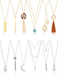 Hicarer 12 Pieces Long Pendant Necklace Set Y Tassel Leaf Circle Bar Necklace for Women (Stylish Style)