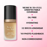 Too Faced Born This Way Natural Finish Longwear Liquid Foundation | Medium-To-Full Coverage | Hydrating + Oil Free, 1 Fl Oz, War