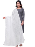 Kemza Pure Cotton Phulkari Embroidered Dupatta With Floral Pattern And 4 Side Lace Border (White, Free Size)