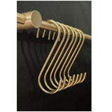 6 Pack Solid Brass Gold S Hooks for Dorm, Kitchen Pot Rack Hanging Hooks