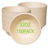 emlifepak 32oz Disposable Salad Bowls 150Pack, Big Paper Bowls, Large, Heavy-Duty, Eco-Friendly, Bulk Pack, Compostable Bowls, B