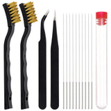 3D Printer Nozzle Cleaning Kit with Brush - 10 Pieces 0.4 mm Cleaning Needles, 2 Types Sophisticated Tweezers and 2 Pieces Coope