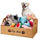 Leinuosen Dog Stuff Bin, 20 ' Large Bamboo Stuff Toy Storage Basket Bin with Bone Handle and Cutout Pattern, Container for Organ
