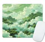 Green Clouds Mouse Pad Small, Kawaii Kids Forest Mountain Mousepad, Cute Aesthetic Square Mouse Mat for Laptop, Non-Slip Rubber
