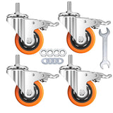 Stem Casters Heavy Duty Swivel Threaded Stem Caster Wheels with American Size 1/2-13x1 Thread Dual Locking Wheel with Brakes Pack of 4 (2 inch, with Brake)