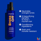Matrix Brass Off All-In-One Toning Leave-In Spray - Nourishes And Neutralizes Brassy & Orange Tones With Frizz Control, For Colo