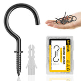 MYWISH 100-Pack Black Screw in Hooks, Q-Hanger Hook Screws, 1-1/4 Metal Ceiling Hooks, Screw Hooks for Outdoor Hanging Mugs, Lig