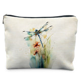 Likjad Dragonfly Makeup Bag, Watercolor Floral Dragonfly Cosmetic Bags for Women, Dragonflies Lover Gifts Makeup Pouch, Insect G