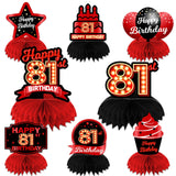 Happy 81st Birthday Red and Black Table Honeycomb Centerpieces Balloons Theme Decor Table Decorations Table Toppers for Girls Wo