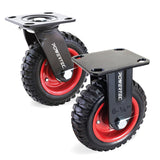 POWERTEC 6 Inch Caster Wheels Set of 2 (1 Swivel & 1 Fixed), Heavy Duty Casters w/Rubber Knobby Tread for Workbench, Dolly, Cart