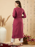 Gosriki Women'S Cotton Blend Chikankari Embroidered Straight Kurta (Sk12 Wine-Gs_Xxl_Wine_Xx-Large),Wine,2,B0CHSC87P9