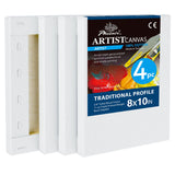 PHOENIX 8x10 Inch 4 Pack Artist Canvas - Small Stretched Canvases for Painting - 3/4 Inch Profile, 100% Cotton 11 Oz. Gesso Prim