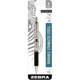 Zebra Pen F402 Retractable Ballpoint Pen, Stainless Steel Barrel, Fine Point, 0.7mm, Black Ink, 1Pack