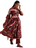 Libas Maroon Silk Blend Printed Kurta Sets For Women