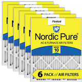 Nordic Pure 16x25x1 (15 1/2 x 24 1/2 x 3/4) Pleated MERV 10 Air Filters 6 Pack