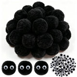 TOAOB 50pcs Large Pom Poms 2 Inch Black Craft Pom Poms Fuzzy Pompoms Balls with Googly Wiggle Eyes for DIY Crafts Projects Home