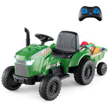HONEY JOY Kids Ride On Tractor, 12V Battery Powered Electric Tractors with Trailer, LED Lights, Music, 3-Gear-Shift Ground Loade