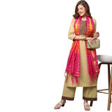 Anni Designer Women'S Cotton Blend Kurta With Palazzo & Dupatta (Zuri_Beige_Xl),Beige,XL,,,