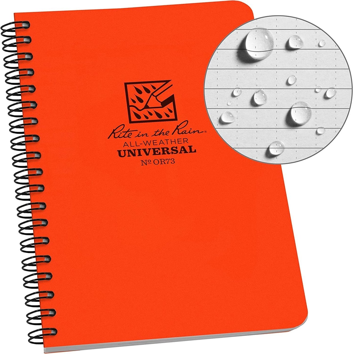 Rite In The Rain Weatherproof Side Spiral Notebook, 4.625'' X 7'', Orange Cover, Universal Pattern (No. Or73)