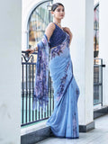 Satrani Women'S Floral Printed Georgette Saree With Unstitched Blouse Piece (3505S115N_Blue5)