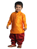 Vastramay Kurta and Dhoti Silk Blend Toddler Boy Set, Orange and Maroon, 6-12 Monate