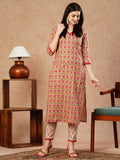 Anni Designer Women'S Cotton Blend Straight Printed Kurta With Pant (Balajyoti Red-Nw_L_Red_Large),Red,L,,,