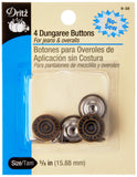 Dritz 5/8 NoSew Dungaree Buttons, 4 Sets, Antique Brass