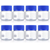 Tioncy 8 Pack 250 ml Round Media Storage Bottle Set Wide Mouth Graduated Reagent Bottle Borosilicate Glass Media Containers with