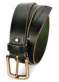 Monks & Knights MenS Juniper Green Belt Italian Raw Crunch Leather Premium Handcrafted Formal Casual Belts For Men With Heavy B