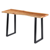 TUP THE URBAN PORT 195122 Industrial Wooden Live Edge Desk with Metal Sled Leg Support, Brown and Black