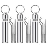 12 Pieces Portable Stainless Steel Pocket Set Reusable Metal Toothpicks, Holder for Outdoor Picnic Camping Traveling Supplies(3)