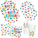 Happy Birthday Decorations: Kids ' Birthday Party Supplies with Dots Design - Includes Happy Birthday Plates and Napkins, Dispos